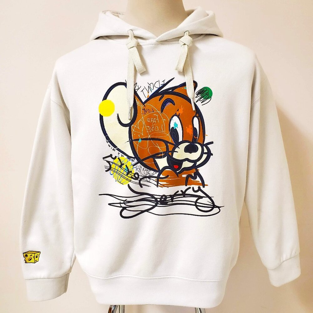 Tom & Jerry Graphic Graffiti Print Hoodie Sweater Cream Cheese Embroidery Unisex